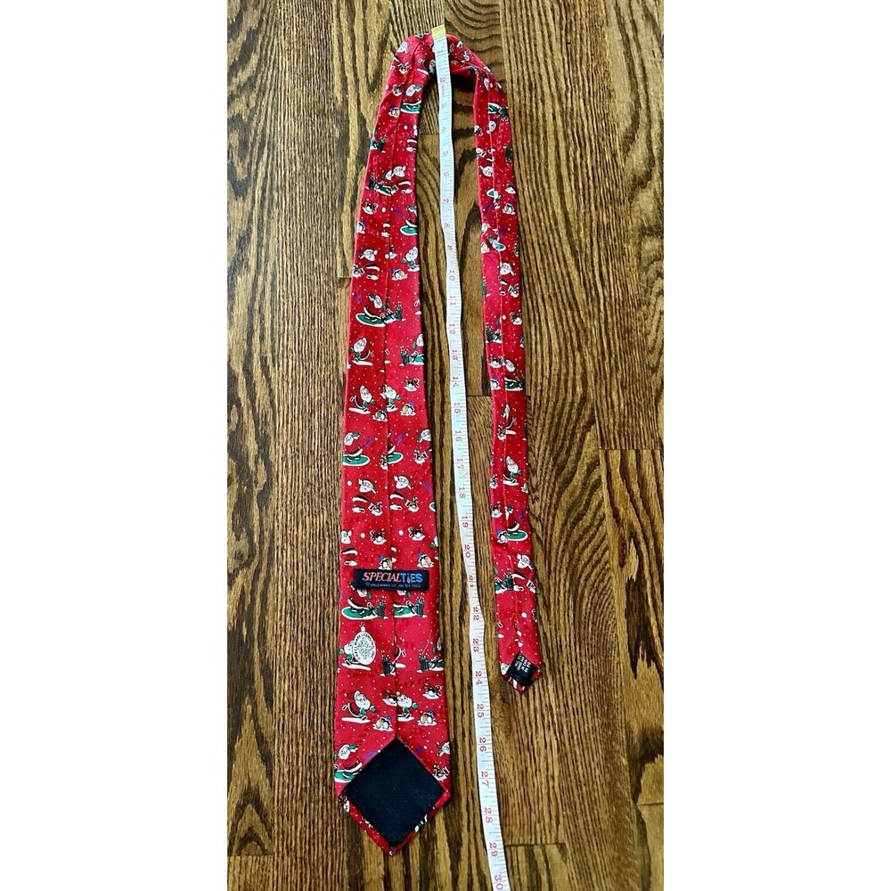 SpecialTies Hallmark Men's Red Santa Golfing Penguins Tie Holiday 100%‎ Silk EUC - Picture 7 of 8
